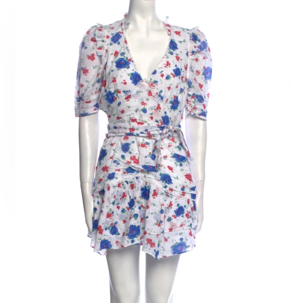 Loveshackfancy floral wrap mini dress